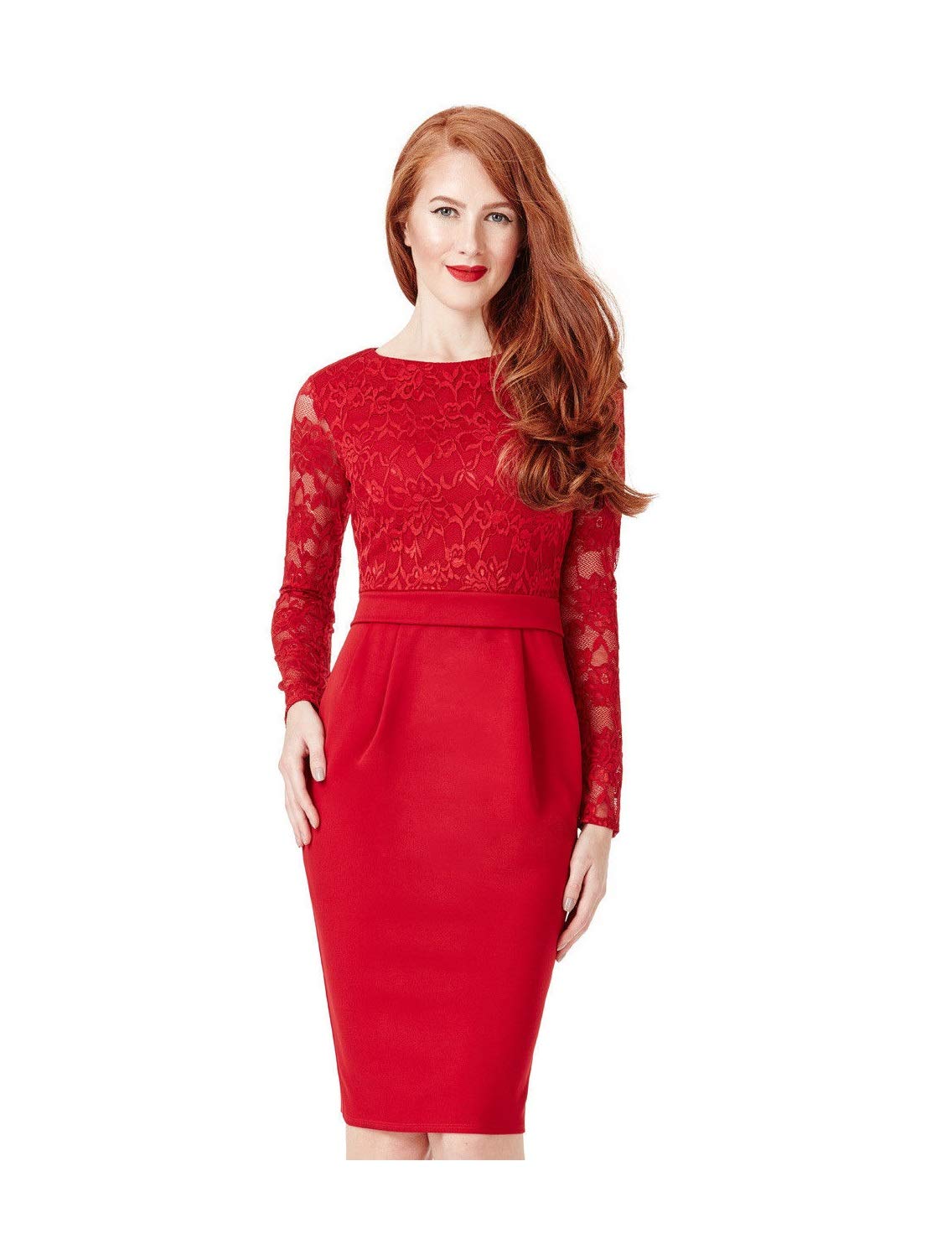 City Goddess Long Sleeve Lace Midi Dress, Red : Amazon.com.be: Fashion
