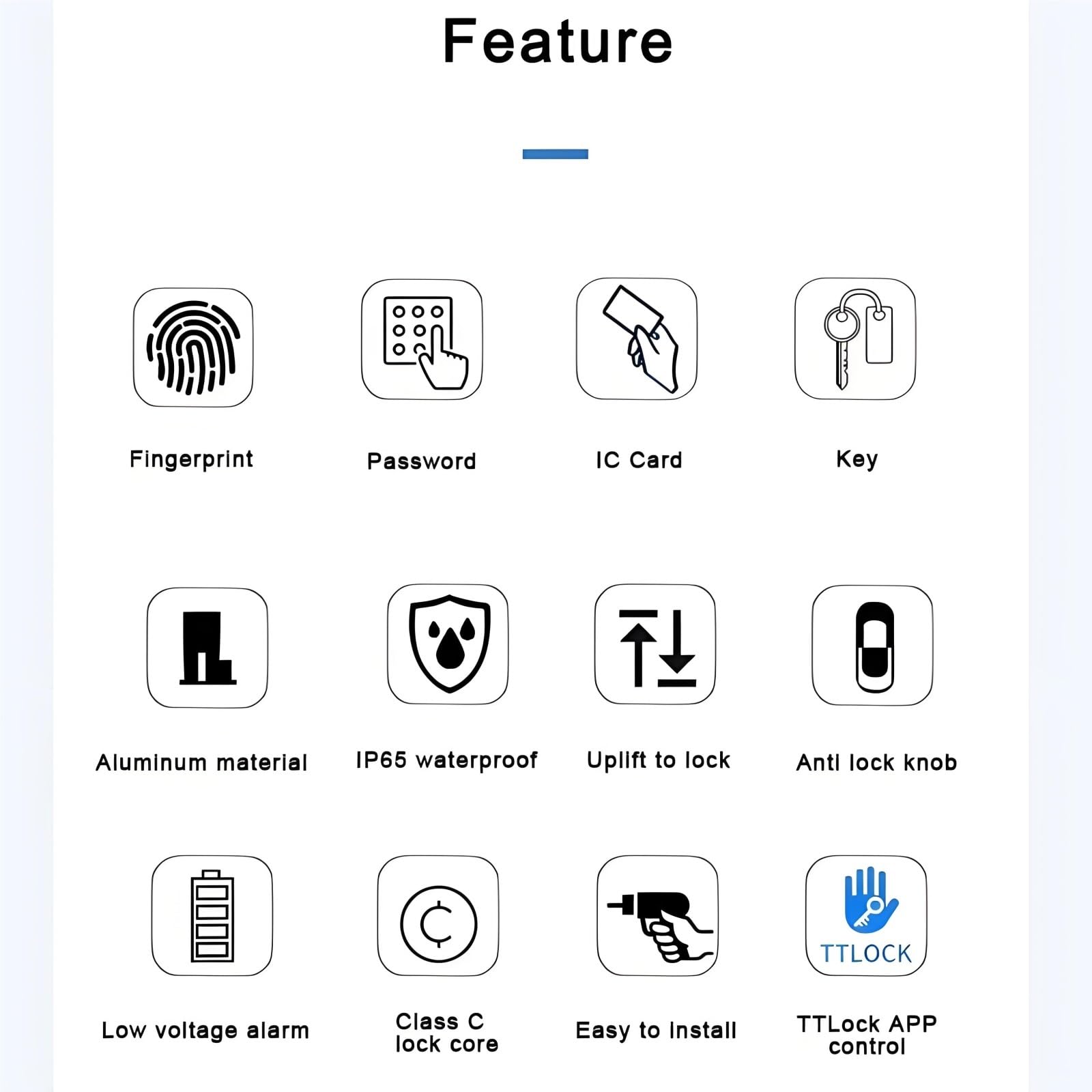 TTLock Cerradura Inteligente Impermeable para Puerta Corredera, Cerradura Electrónica de Aleación de Aluminio con Control por Huella Dactilar, Aplicación y Alexa, IP66 para Puertas de Vidrio y Metal
