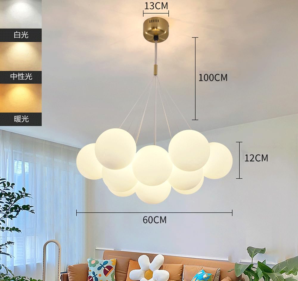 Żyrandol nordycki w stylu mleczno-białym z połowy wieku, 7/13 lampa wisząca z kulkami z matowego szkła, złota konstrukcja z bąbelkami do wiejskiego domu, sypialni, salonu, przedpokoju, stylowej oprawy
