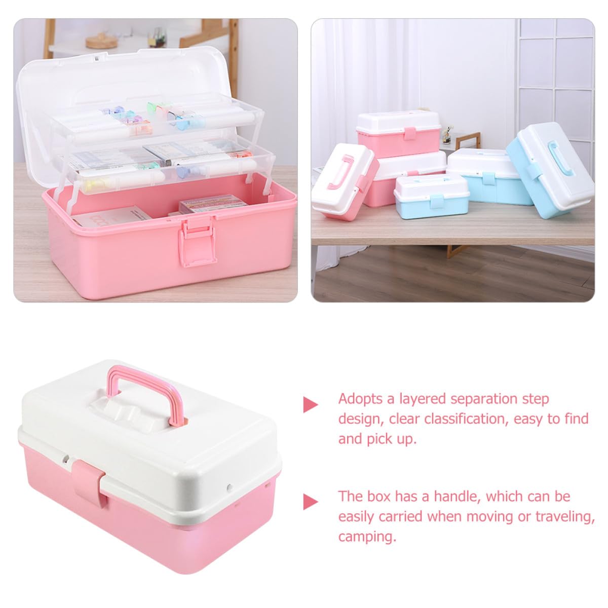 Caja de Almacenamiento de 3 Capas para Suministros de Arte y Manualidades, Material Pp Resistente Diseño Escalonado para Organizar y Mantener Orden Escritorio