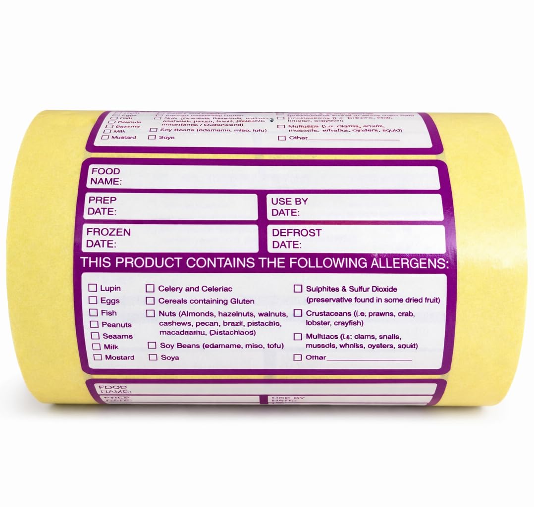 Food Allergen Warning Labels, Storage Stickers for Food Safety, 76mm x 50mm, Roll of 500