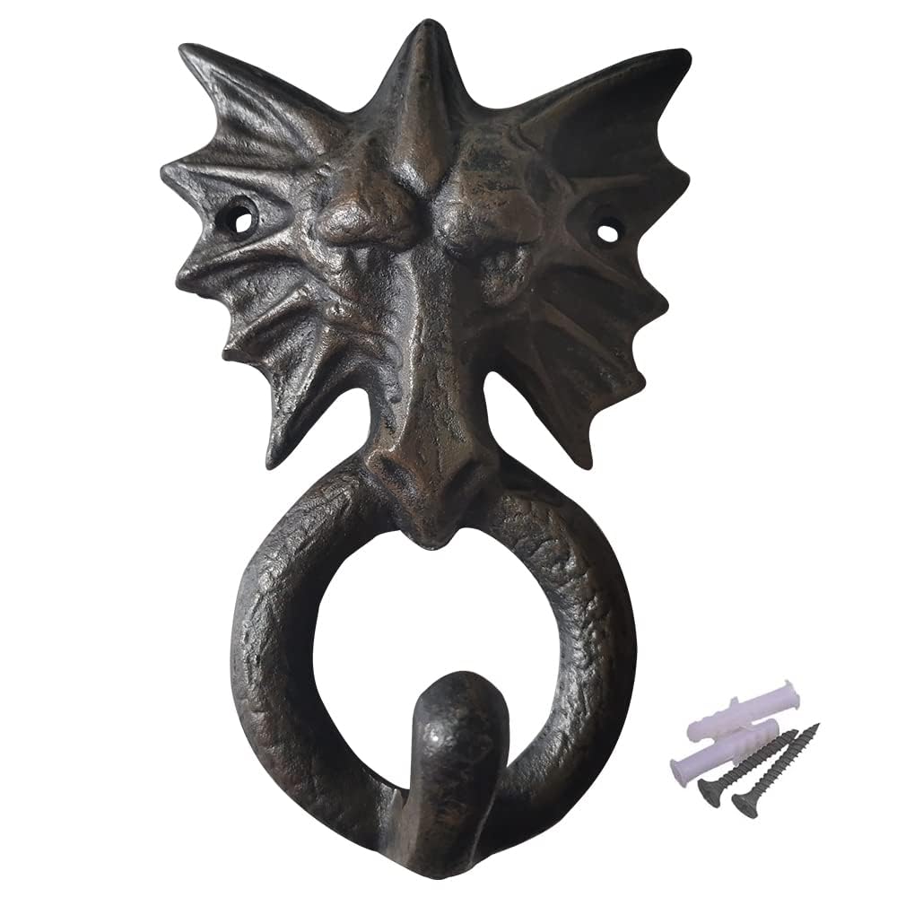 TentHome Decorative Rustic Cast Iron Wall Hook Hanger Dragon for Coat Key Hat Storage Hook (Dragon-03)