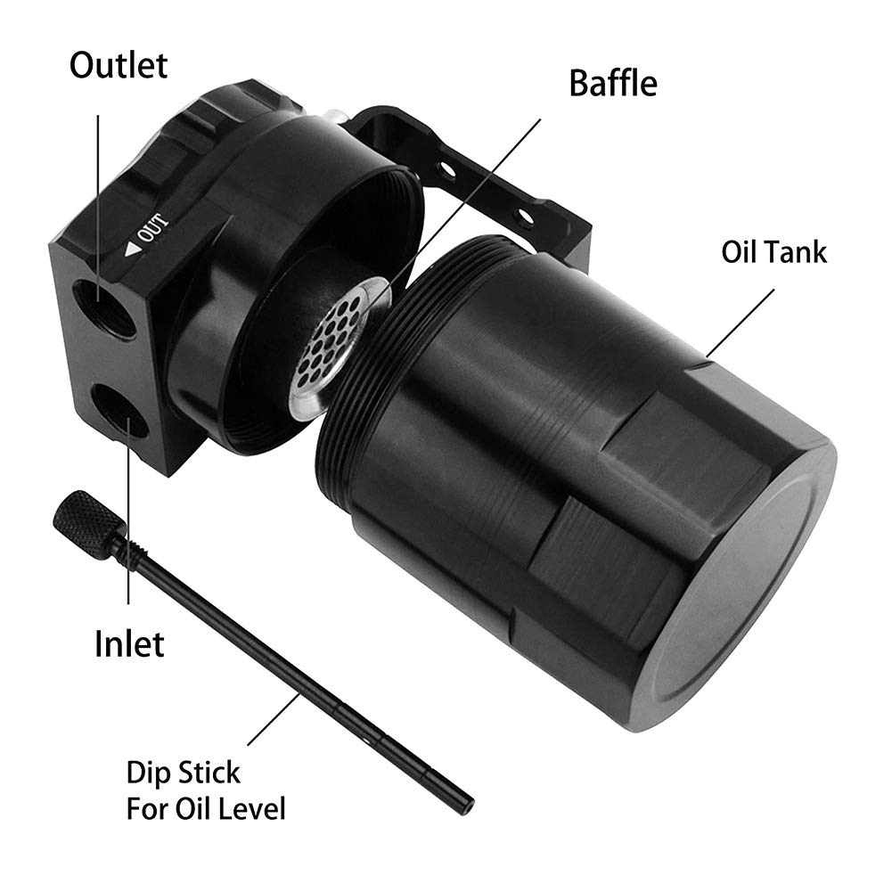 Decanter Vapori Olio + Oil Catch Can Serbatoio Universale per 300 Ml In Alluminio Lucido con Deflettore Kit di S O Nero Auto