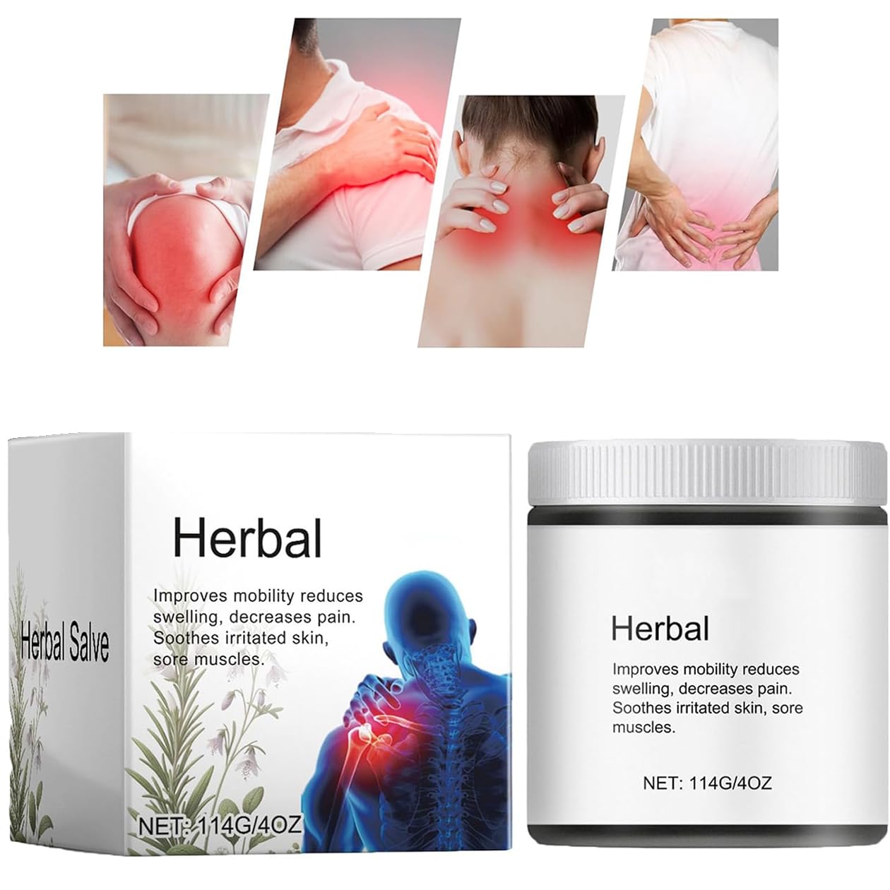 Organic Herbal Salve, Joint Care Herbal Salve, Natural Organic Joint Cream, Knee Pain Relief Soothing Cream, Improves Mobility Reduces Swelling, for Adults, Elder - 4OZ