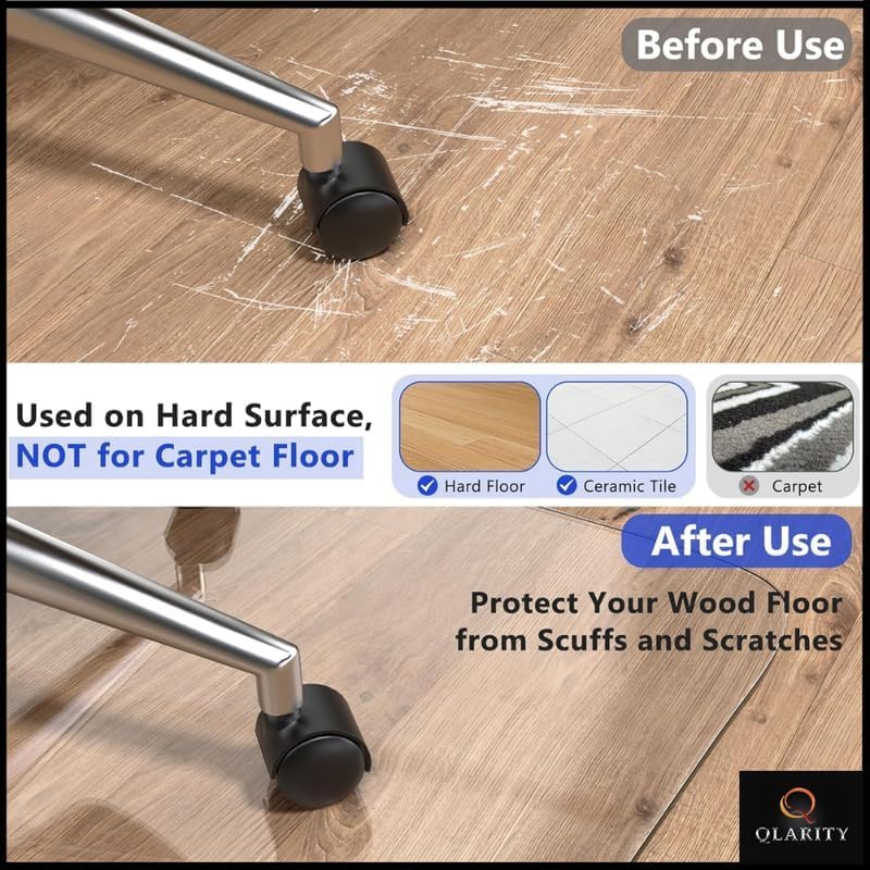 Image of Qlarity Covers Office Chair Mat for Hardwood, Tile & Laminate Floors | Frosted Floor Protector | Anti-Slip, Scratch Protection, Smooth Rolling (1.5mm, 36 x 48 Inch, Rectangular)