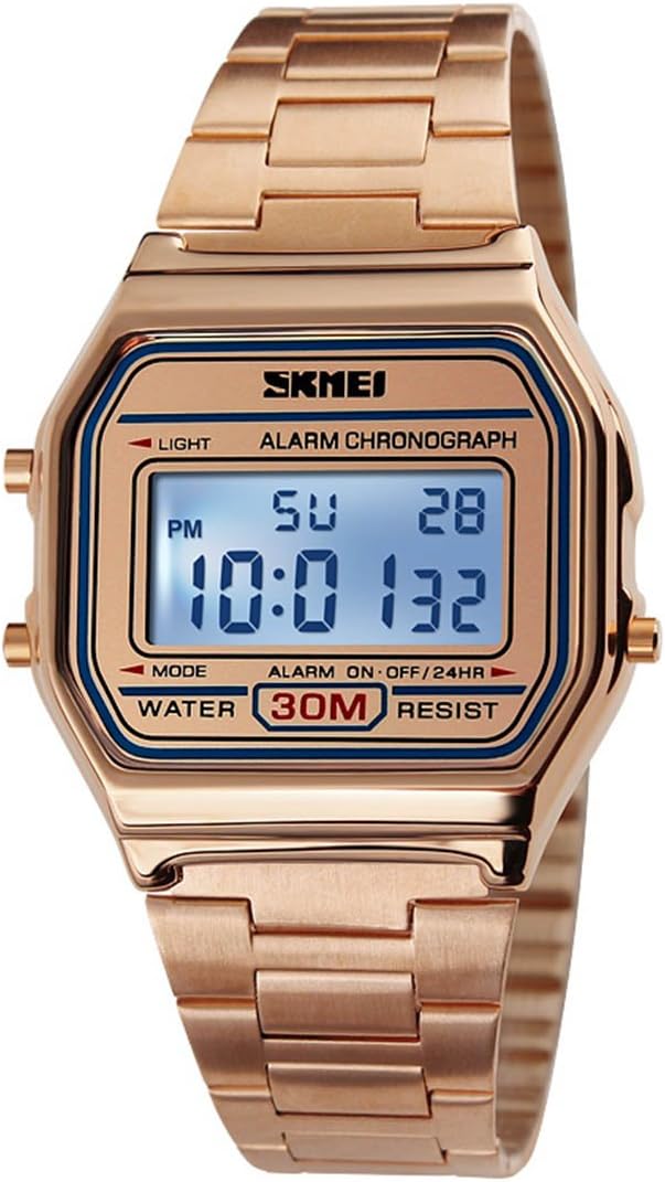 Classic Unisex Women's Men's Digital Multifunction Sports Watch Stainless Steel Band Square Waterproof Electronic Led Watch