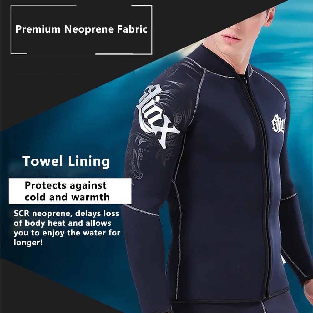LEIDIMUS Top de Traje de Neopreno de 3/5mm para Hombres y Mujeres, Chaqueta de Traje de Neopreno con Cremallera Frontal, Mantiene El Calor para Bucear, Hacer Surf, Hacer Kayak, Nadar y Bucear