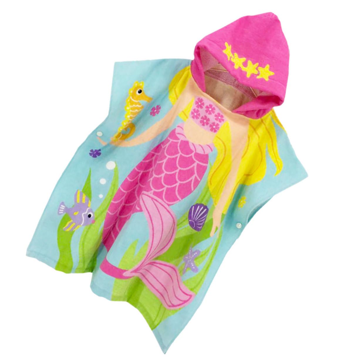 Levemolo Serviette de Plage à Capuche pour Garçon Fille Poncho Bain Léger Coton Peignoir Cartoon Sirène Cape de Bain Portable pour Garçon Fille