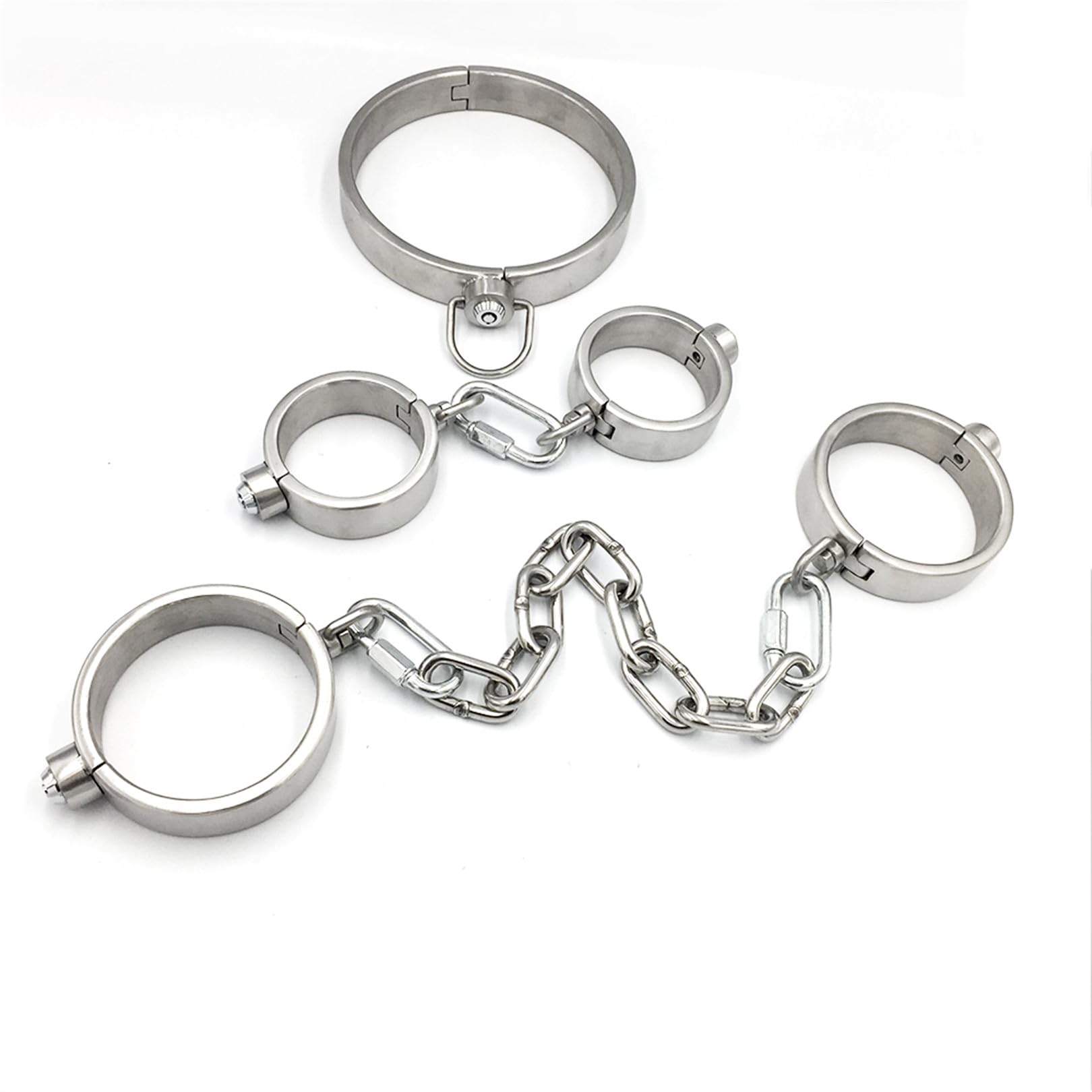 Metall Slave Press Lock Handschellen Knöchel Manschetten Hals Kragen Schwere Edelstahl Bondage Fesseln Fußkettchen Set Erwachsene Spiele Fetisch Sex Spielzeug für Paare,3 bondageset,Männer