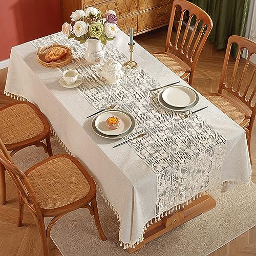 Nappe dentelle papillon beige KnSam 140x100cm en polyester rectangulaire anti-taches