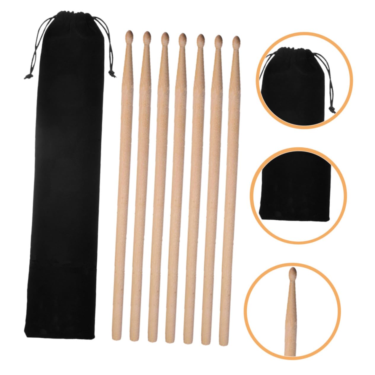 2 Stück Ahorn Drumsticks mit Schlägertasche, Schwarz, 5a | 3 Paare Je Plus Weiche Samttasche, für Bühnenauftritte und Übungseinheiten, Kompaktes Zubehör