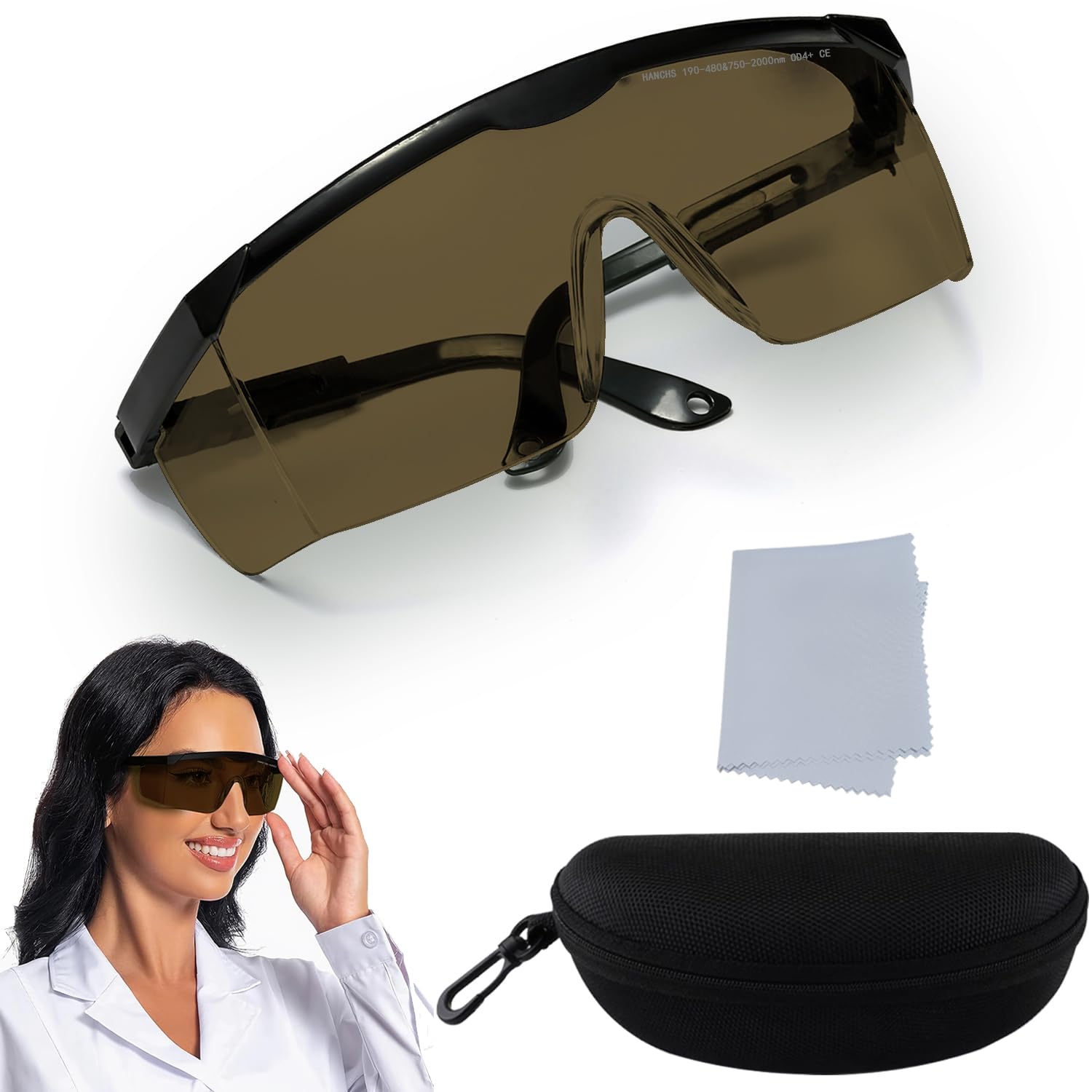 IPL190-480nm &750-2000nm Gafas de seguridad láser de terapia de luz roja, gafas láser con bloqueo UV para tratamiento de depilación y cosmetología láser, protección ocular ajustable