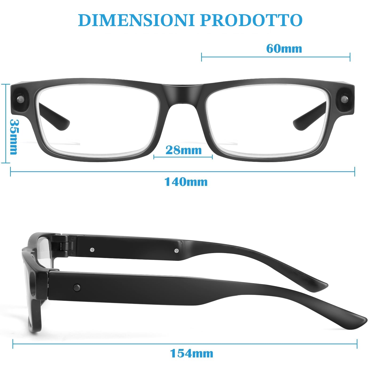 Occhiali di Ingrandimento con Luce LED Ricaricabili USB 300% a Mani Libere per Lettura Hobby