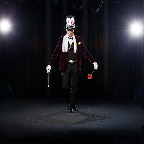 Miniatura 6 de Aichiyu Accesorios de disfraz de mago para hombres, kit de disfraz de Halloween, sombrero de mago, varita blanca, trucos de magia