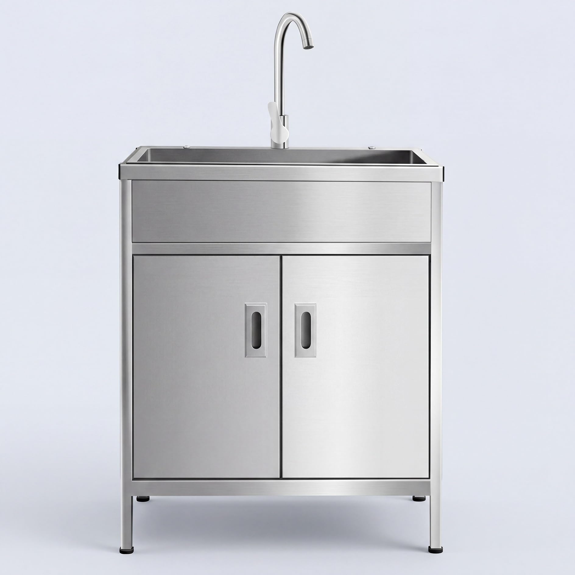 Outdoor Spültisch Edelstahl 304 mit Unterschrank, Freistehende Spülbecken Garten Spüle mit Armatur, Küchenspüle Spülenschrank, Mobiles Waschbecken für Terrasse, Garage, Waschküche(60x45x80cm)