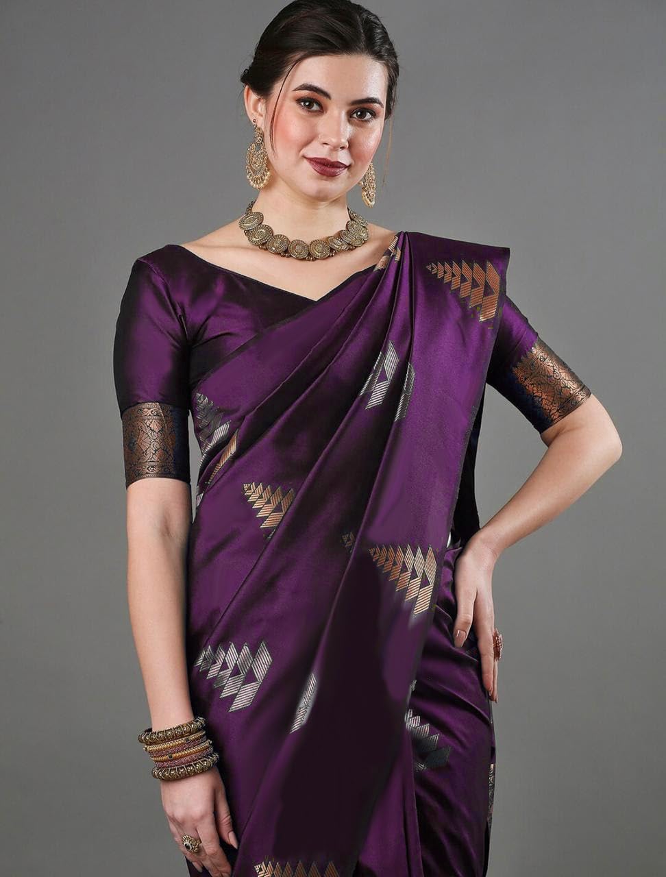 Flosive Women's Dark Color Kanjivaram Silk Saree With Weaving Work (Wine)
