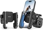 OMOTON Bike Phone Holder 2-Pack, Anti-Vibration Shockproof Motorcycle Phone Mount with Quick Lock & 360° Swivel - Fits Handlebars & Rearview Mirror, for iPhone Samsung All Phones, Black & Blue