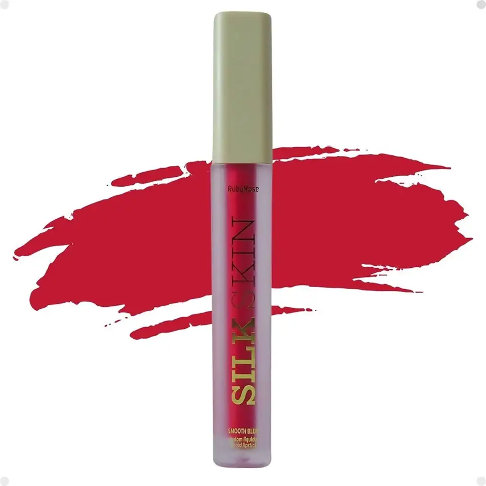 BATOM LÍQUIDO VERMELHO CLÁSSICO MATTE AVELUDADO TEXTURA CONFORTÁVEL NOS LÁBIOS BATOM VERMELHO RUBY ROSE SILK SKIN SMOOTH BLUR COR DIVINE