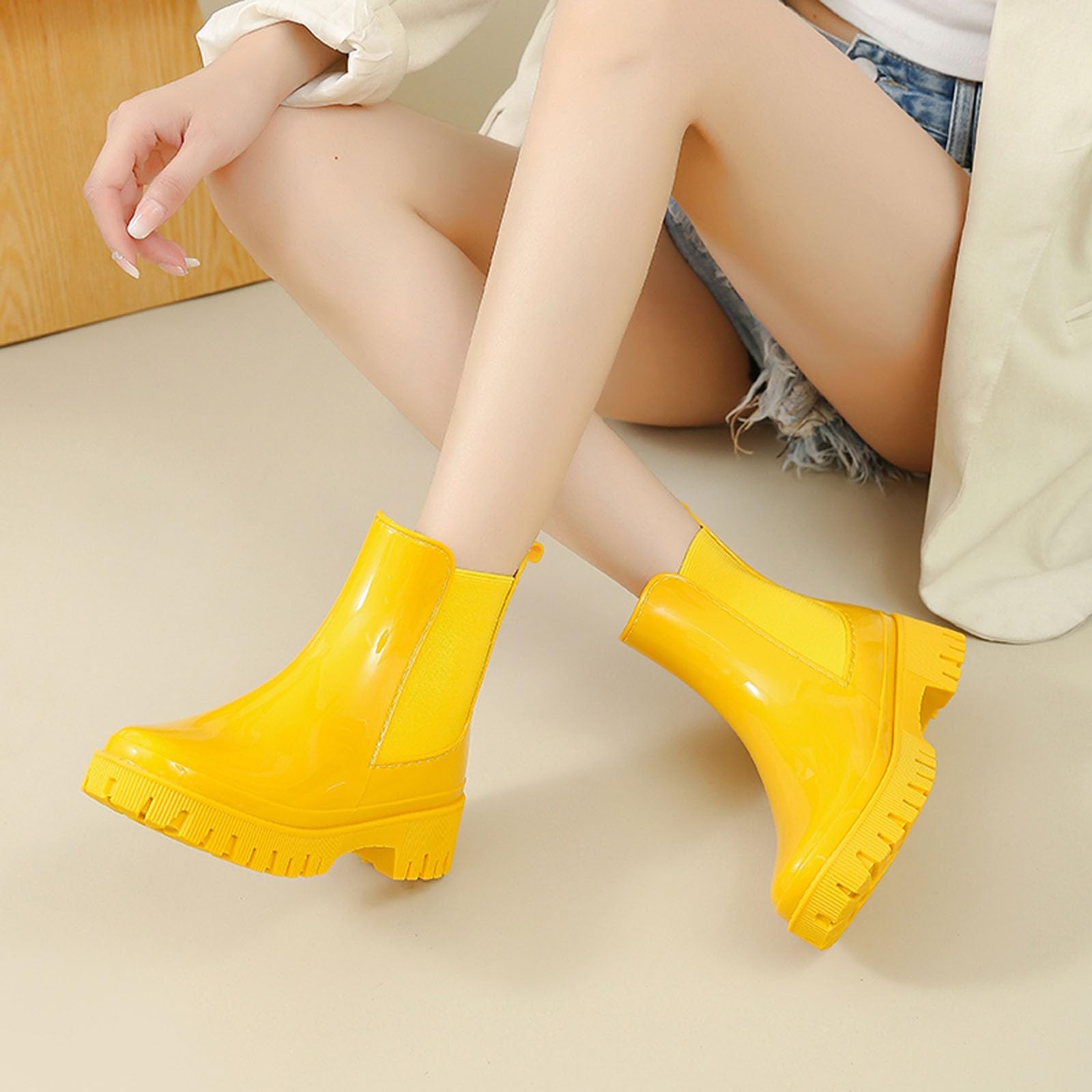 Botas de lluvia para mujer, caña corta, impermeables, antideslizantes, suela gruesa, duradera, para exteriores