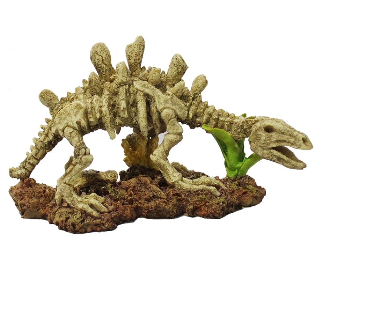 Yusee Aquarium Fish Tank Decor Dinosaur Skeleton Ornament Suitable Marine Tropical Cold Water Reptile & Aquatic Non Toxic & Fish Friendly Safe Ideal Shelter (Stegosaurus)