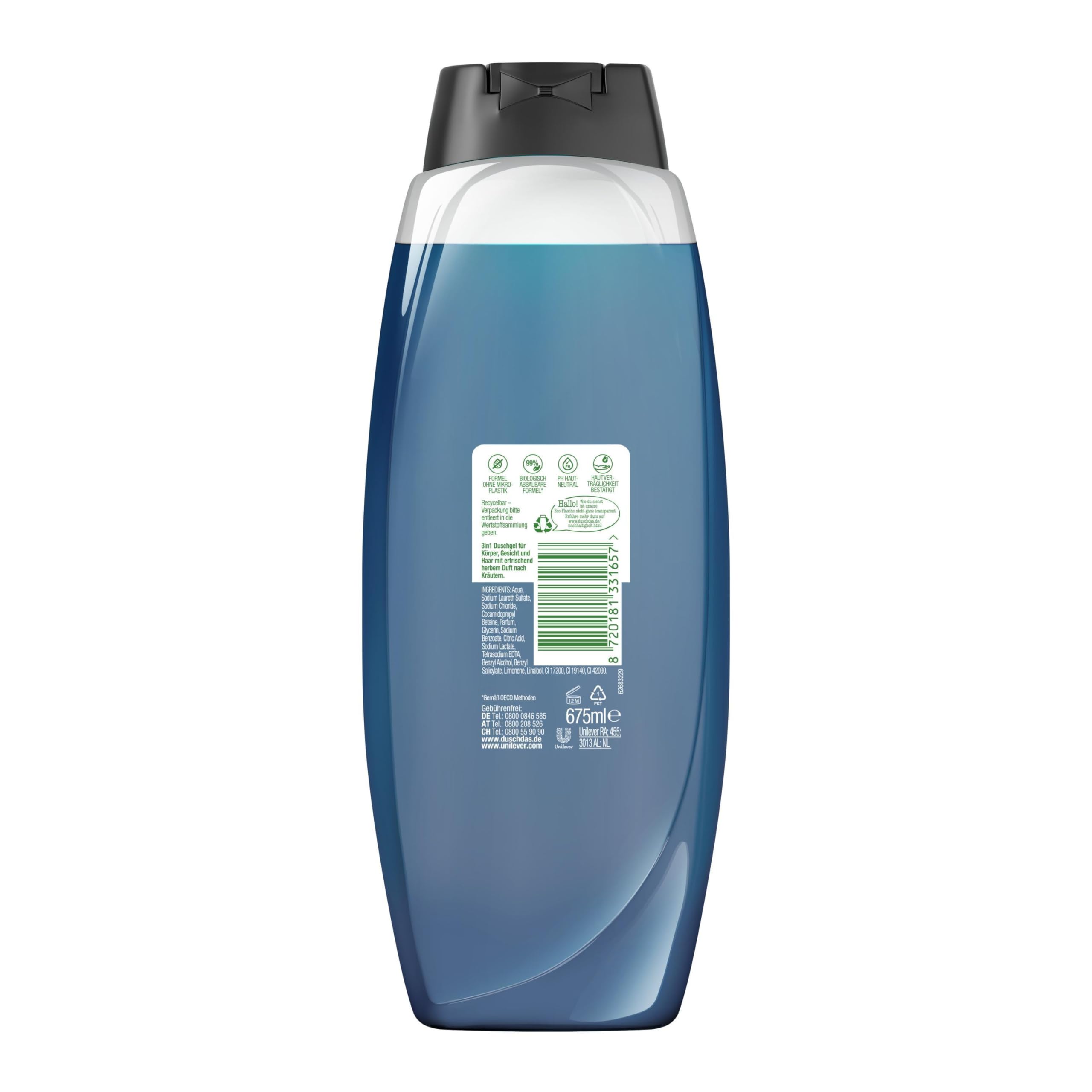 Duschdas Gel doccia 3 in 1 e shampoo per uomo XXXL con formula profumata Fresh Energy garantisce un inizio rinfrescante della giornata 675 ml