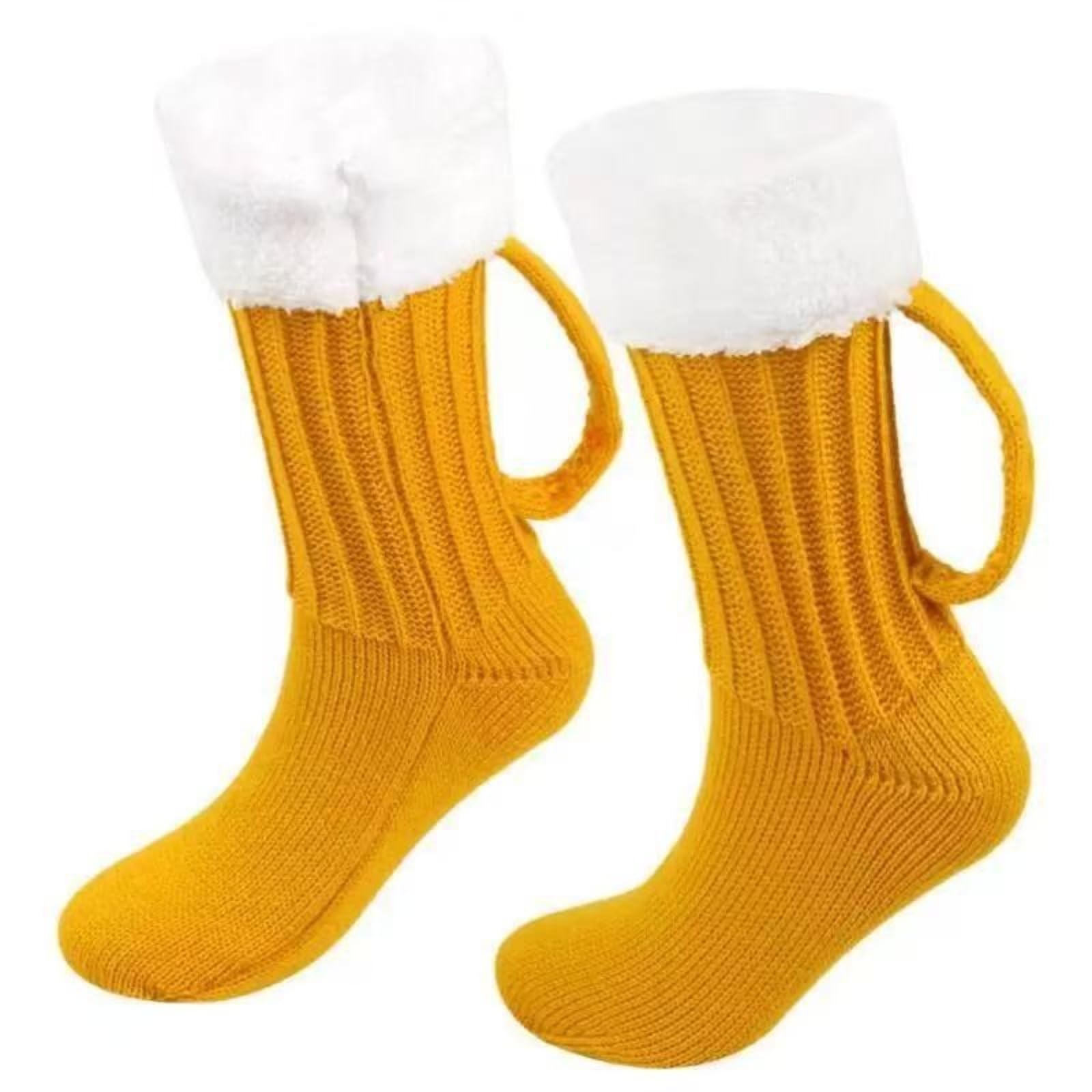 Eluton Men's Yellow Winter Warm Novelty Floor Socks With Handle, Winter Funny Knitted Socks