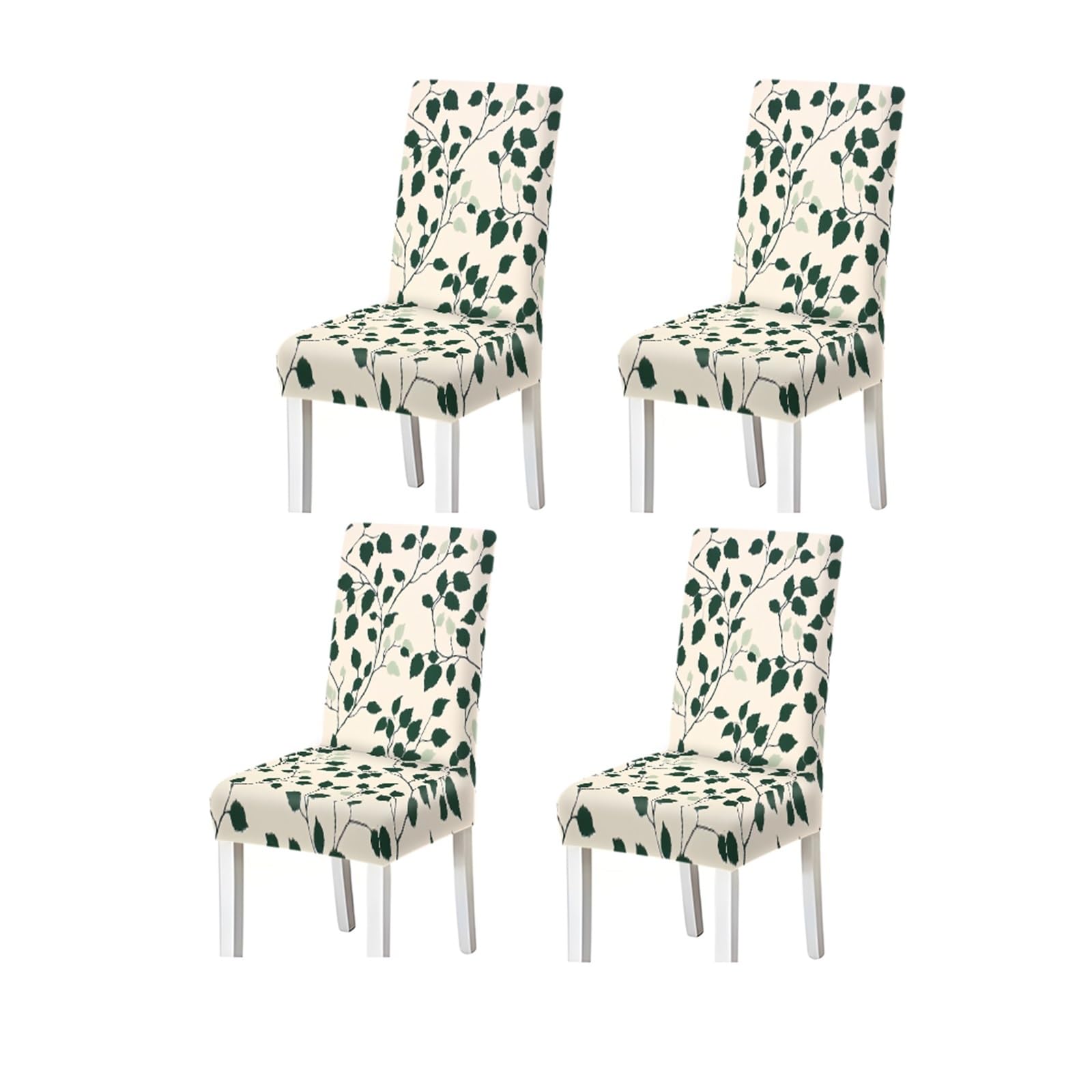 Green Leaf Botanical Chair Covers Set Of 2/4/6, Minimalist Stretch Dining Chair Slipcovers Removable Stretch Slipcovers for Dining Chairs(4PCSChair cover)