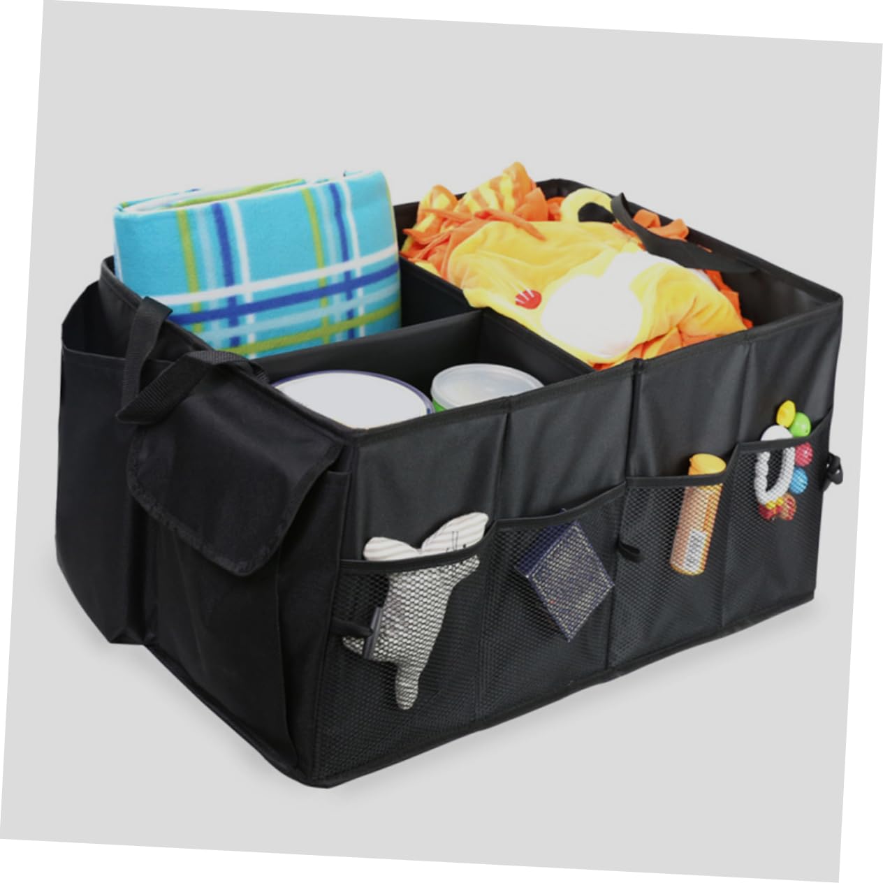 TOPBATHY Kofferraum Organizer fürs Auto aus Oxfordstoff Schwarz mit Mehreren Fächern und Taschen Robust und Platzsparend für Kofferraum