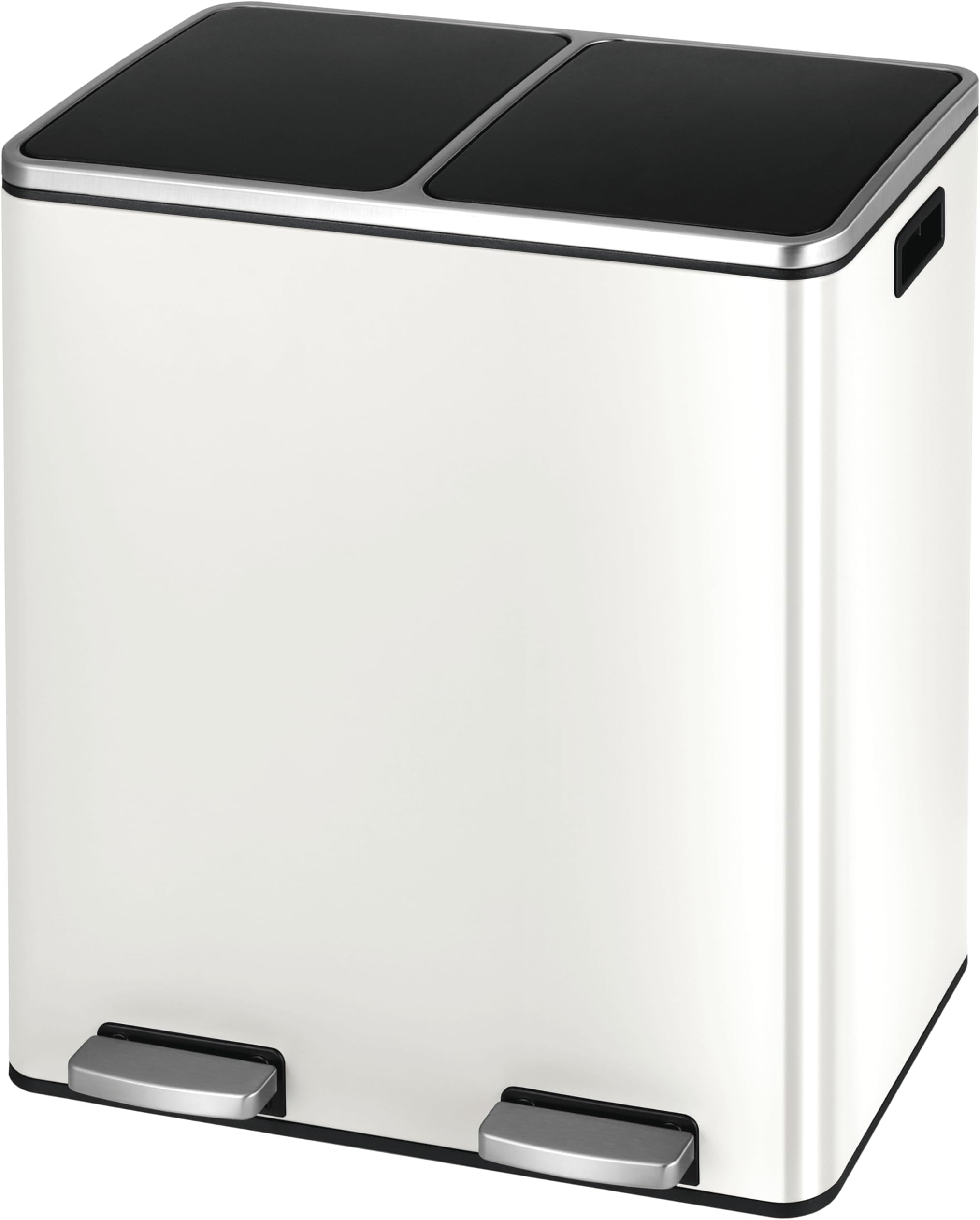 Arlopu Dual Trash Can, 2 x 8 Gallon (2 x 30 L) Hands-Free Trash and Recycle Bin Combo, Stainless Steel Kitchen Garbage Can with Soft-Close Lid, Removable Inner Buckets, Step Pedal, Airtight (White)