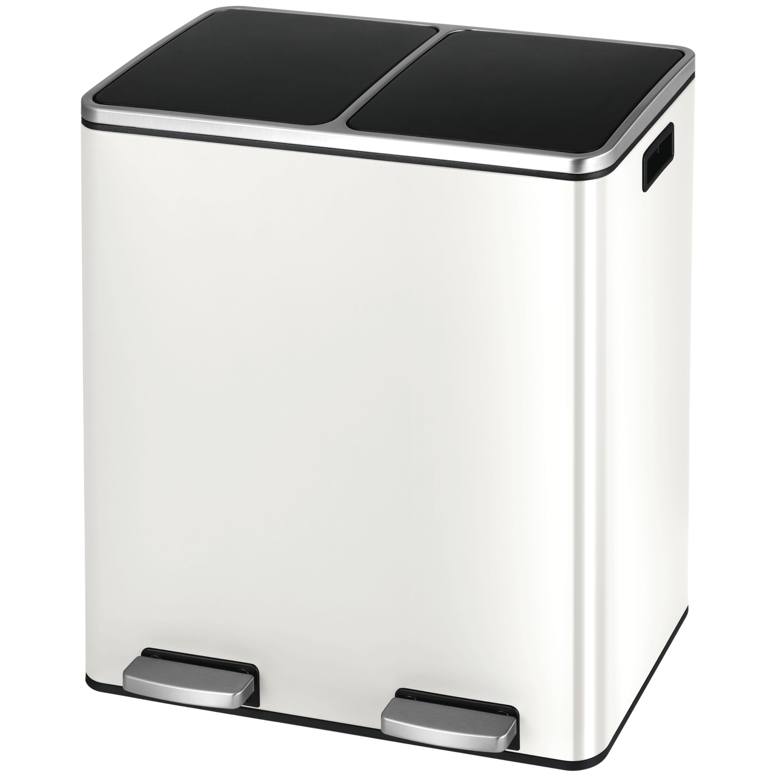 Arlopu Dual Trash Can, 2 x 8 Gallon (2 x 30 L) Hands-Free Trash and Recycle Bin Combo, Stainless Steel Kitchen Garbage Can with Soft-Close Lid, Removable Inner Buckets, Step Pedal, Airtight (White)