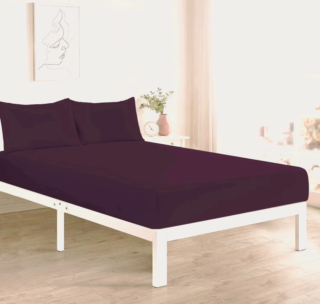 PARADISE STAR Flat Bed Sheet โ Poly Cotton Percale Easy Care Bedding Sheet, Soft Breathable Durable Top Sheet for Bed (Plum, Superking) โ image 1