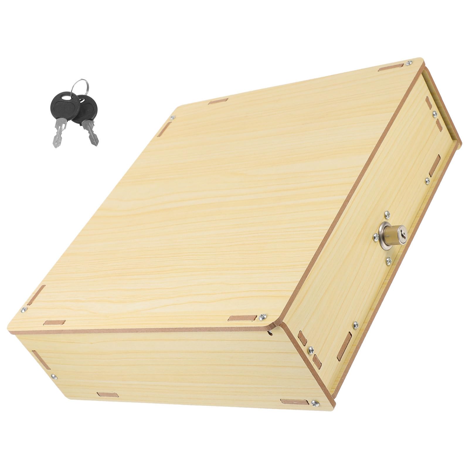 Alasum Scatola Organizer per Cassetto Cassa in Legno Beige Scomparti Multipli, Salvaspazio e Portamonete, per Supermercati e Negozi Due Chiavi