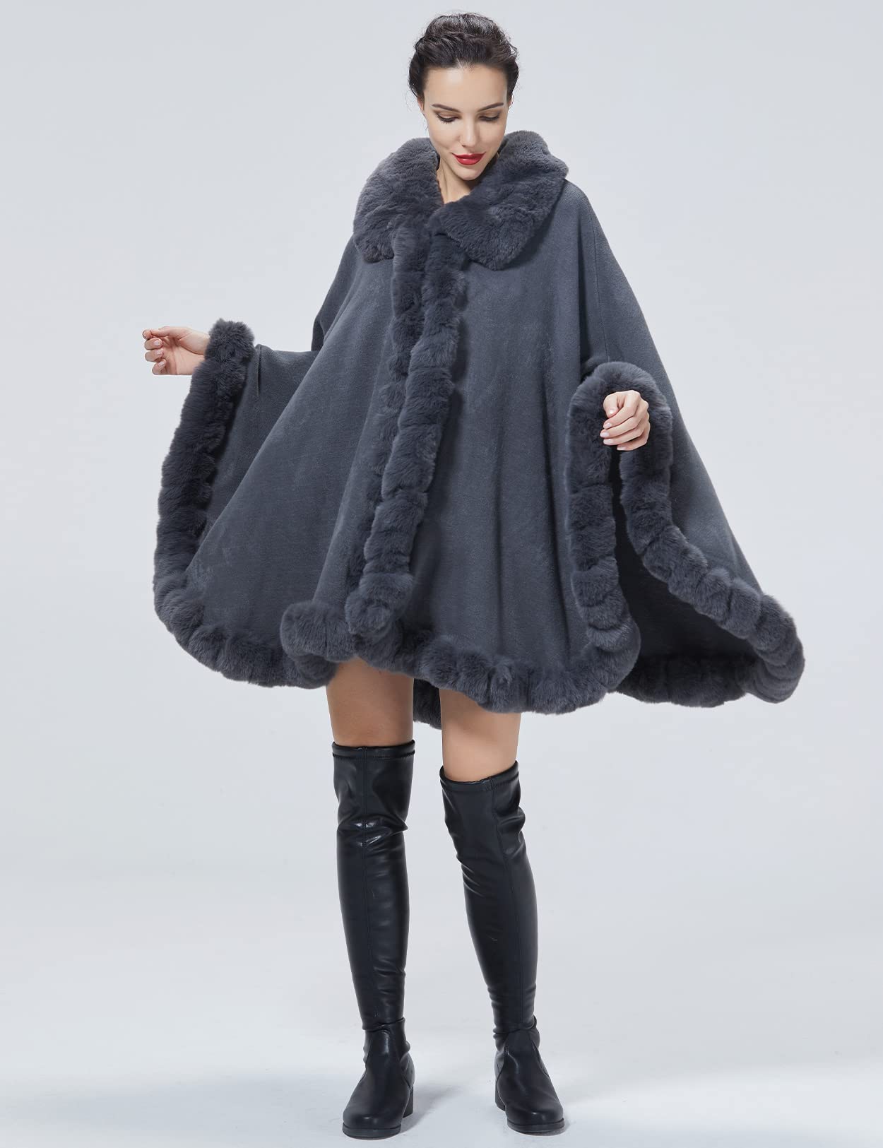 BEAUTELICATE Chal Pelo Mujer Capa Poncho Estola Piel Sintética Cardigan Chaquetas con Cuello de Piel para Invierno Navidad Boda Fiesta