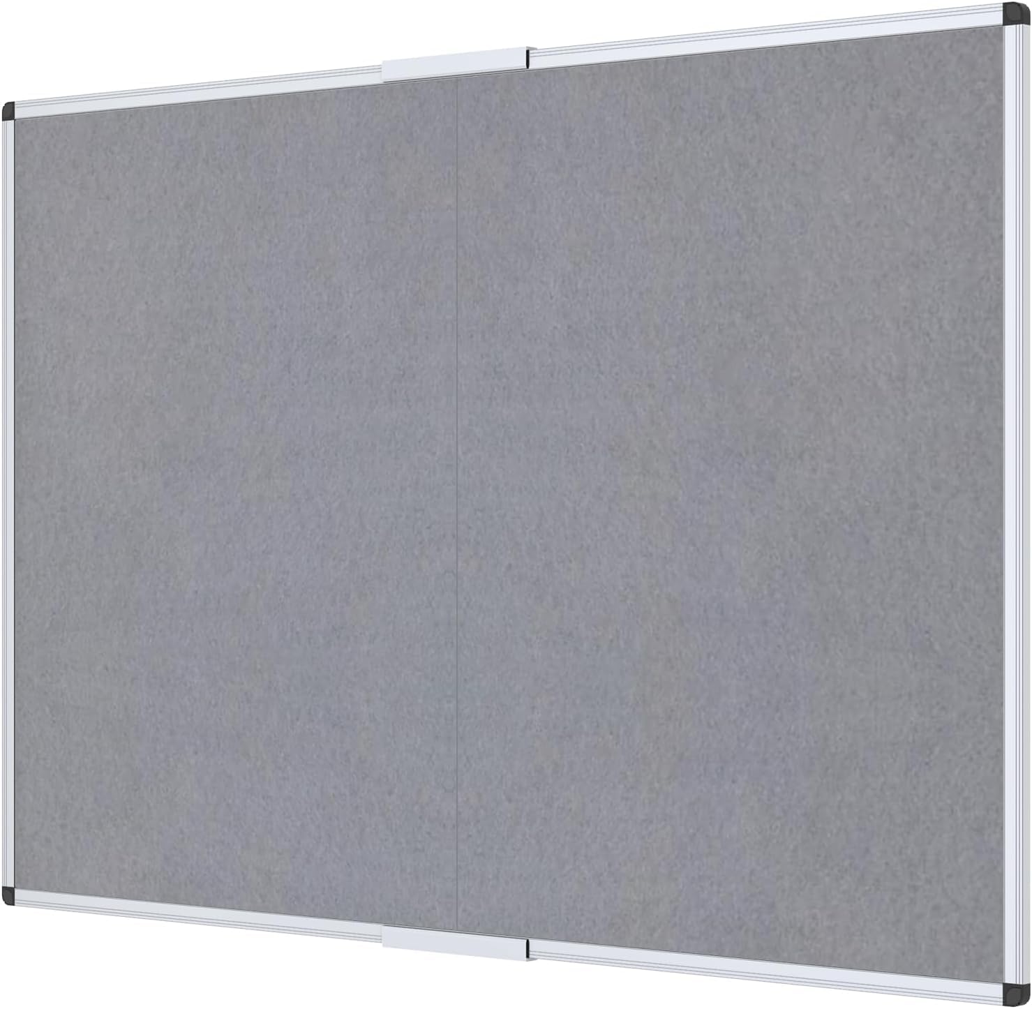 VIZ-PRO Tablón de anuncios grande de tela, tablón de anuncios plegable, fieltro gris, 183 x 122 cm, marco de aluminio plateado