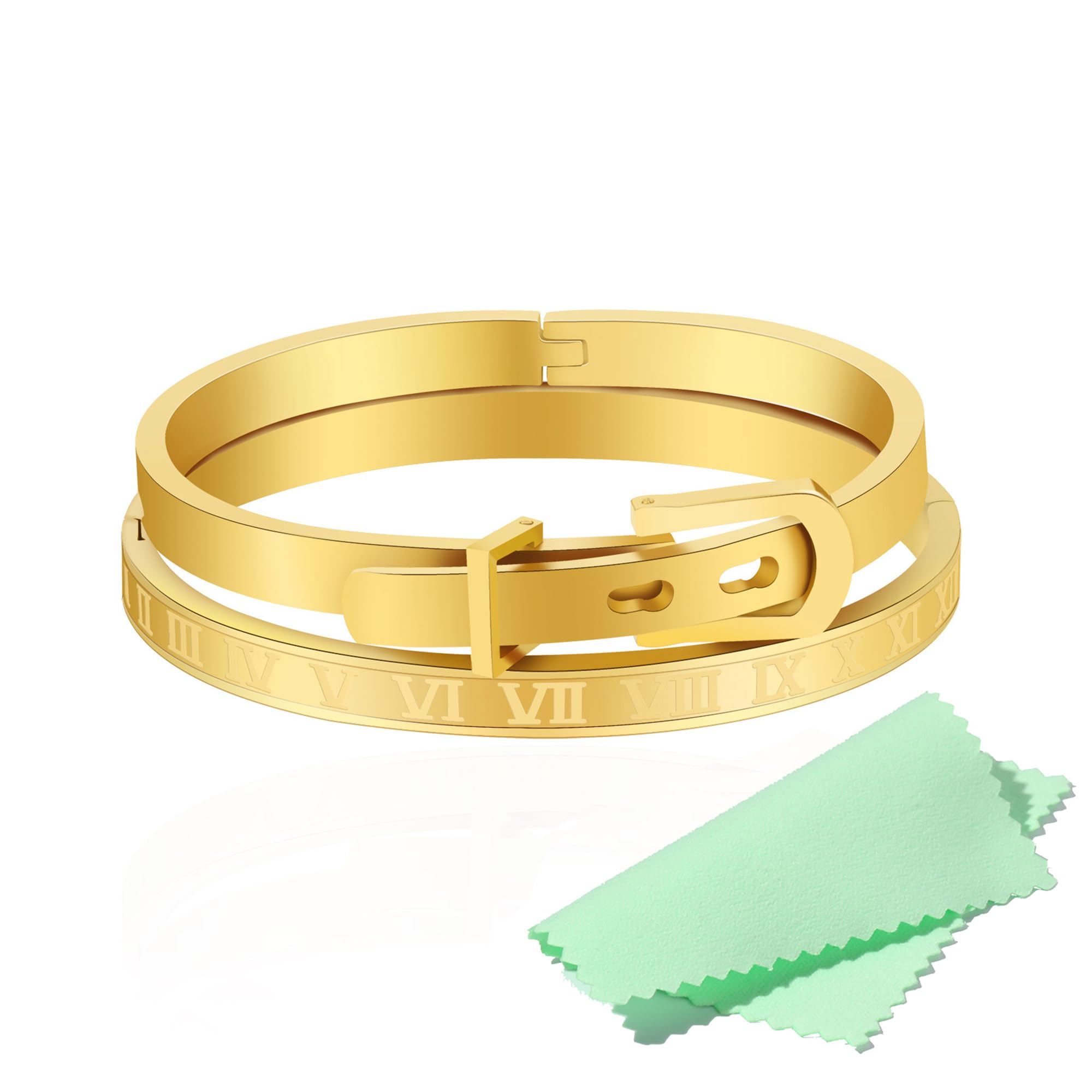 MAOCENWomen's Stainless Steel Bracelet Gold Plated Cuff Bangle With Cube Zircon Hinge Jewelry oval Bangle Witness the Gift of Love