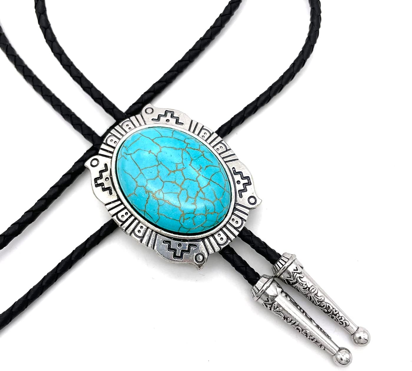 YOQUCOL Turquoise,Stone Bolo Tie Native Western Cowboy Indian Hand-woven Leather Bola Tie Necktie for Men Women - Image 4