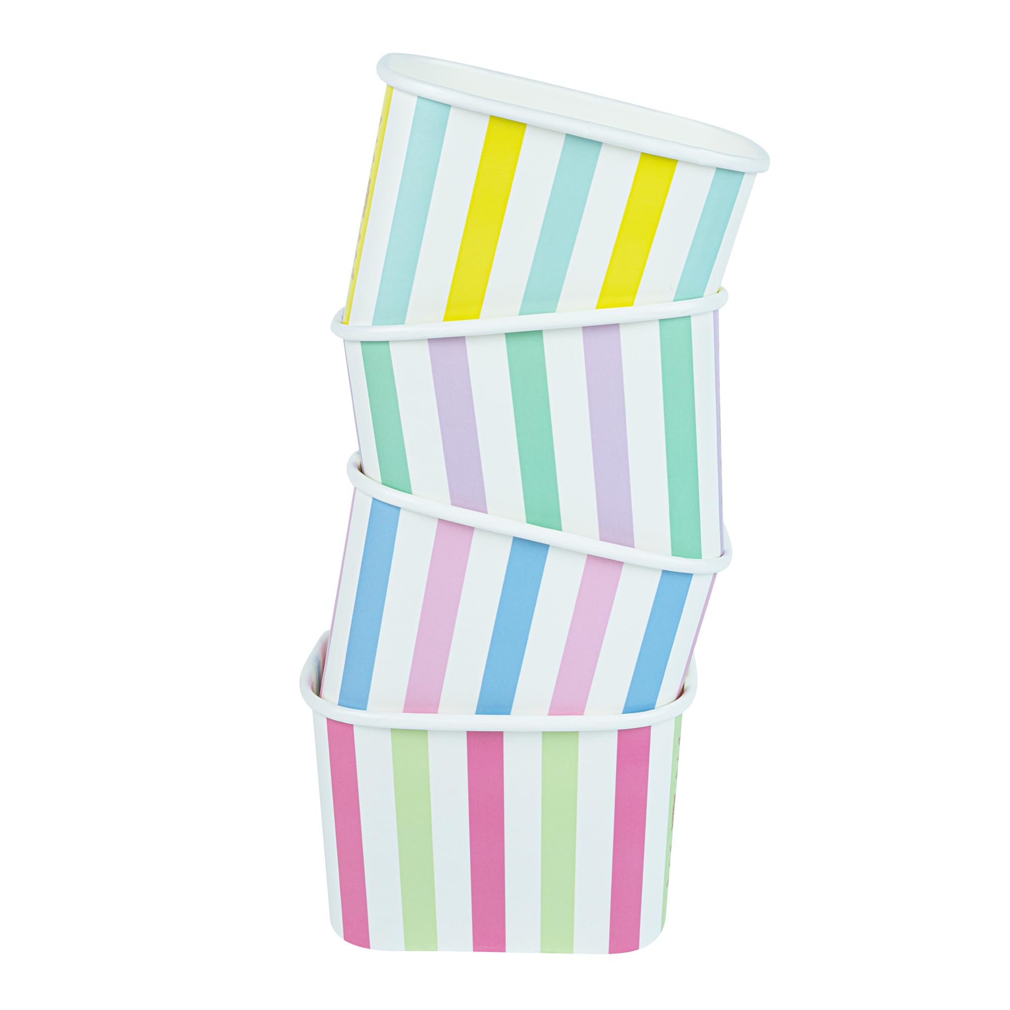 Restaurantware Paper Cups 200 Count 12 Ounce Square Disposable Ice Cream Containers, Leak-Resistant Paper Dessert To Go Cups, Hot And Cold Food, Durable Assorted Stripes Design, Lids Sold Separately
