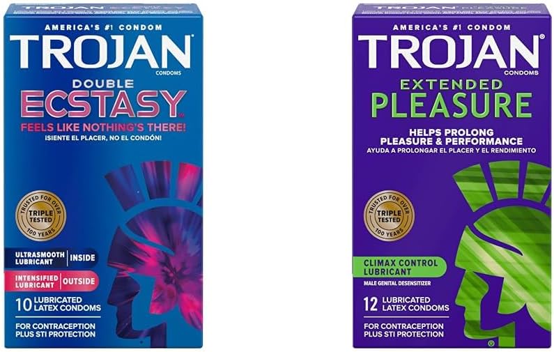 Trojan Double Ecstasy 10 Lubricated Condoms and Trojan Extended Pleasure 12 Climax Control Condoms