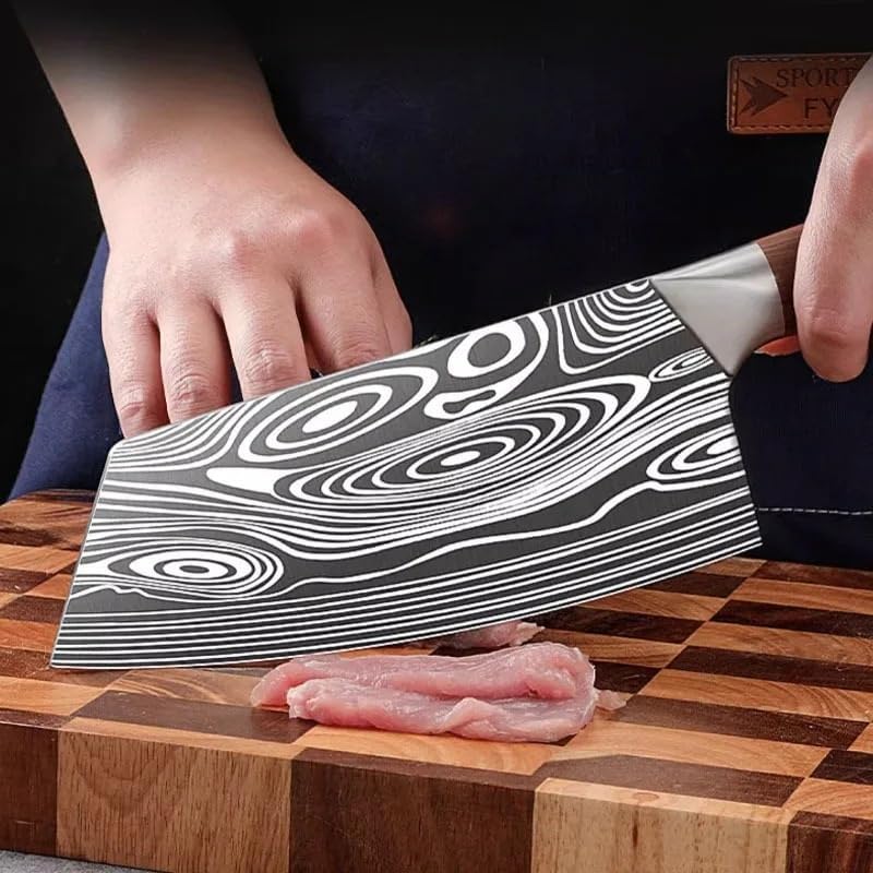 DAXXIN Meat Cleaver,Cleaver Knife, Laser-etched Patterned Meat Cleaver, Multi-purpose Kitchen Slicing Knife, Professional Chef's Knives Sharp Fish Filleting Knives