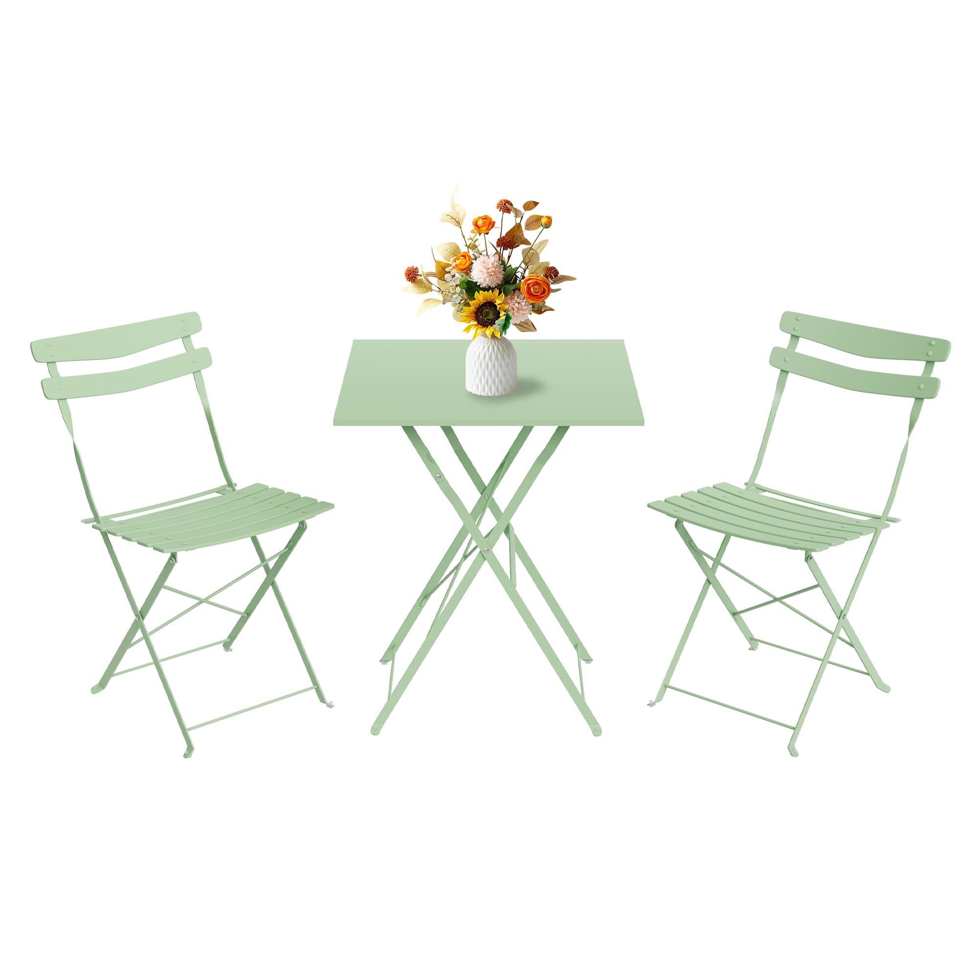 GarveeHome Space-Saving Collapsible Bistro Set – 3-Piece Metal Patio Table & 2 Chairs, No Assembly, Portable Indoor/Outdoor Garden Furniture for Balcony, Porch, Yard, Sturdy, Easy Storage