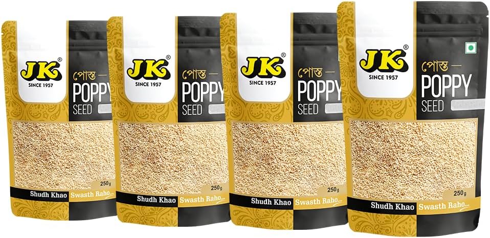 JK Poppy Seeds, 250Gm | Indian Posto Dana | Khus Khus Posto | Whole Khus Khus | Posto Dana | Khas Khas | 100% Pure (Pack Of 4)