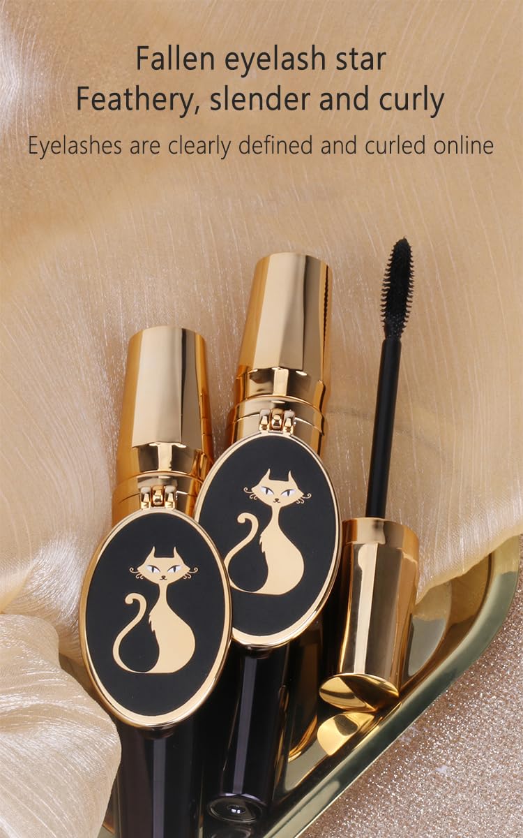 Mascara Feathery Thick Fine Original Cat Eye Best Mascara volume and length Longwear, premium beauty mascara Non-waterproof, Clump-free Lash Lift, Cruelty-free Effect, with mirror, Black,0.24 Fl oz