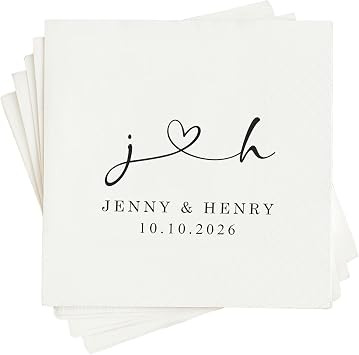 Personalized Cocktail Napkins Wedding, Cheer Mr Mrs Name Couple, Pack 50 100 150 300 500 Anniversary Party, Disposable Decoration Initials Beverage Bar Reception Cocktail Luncheon Dinner, Golden 1