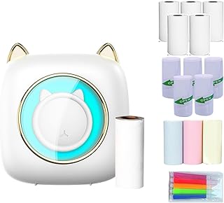 Portable Photo Printer BT Thermal Printer Machine Pocket Printer Mini Printer with Printer Papers & Color Pens Kit for Kids Gift Home Study Work Office, Compatible with Android/iOS System