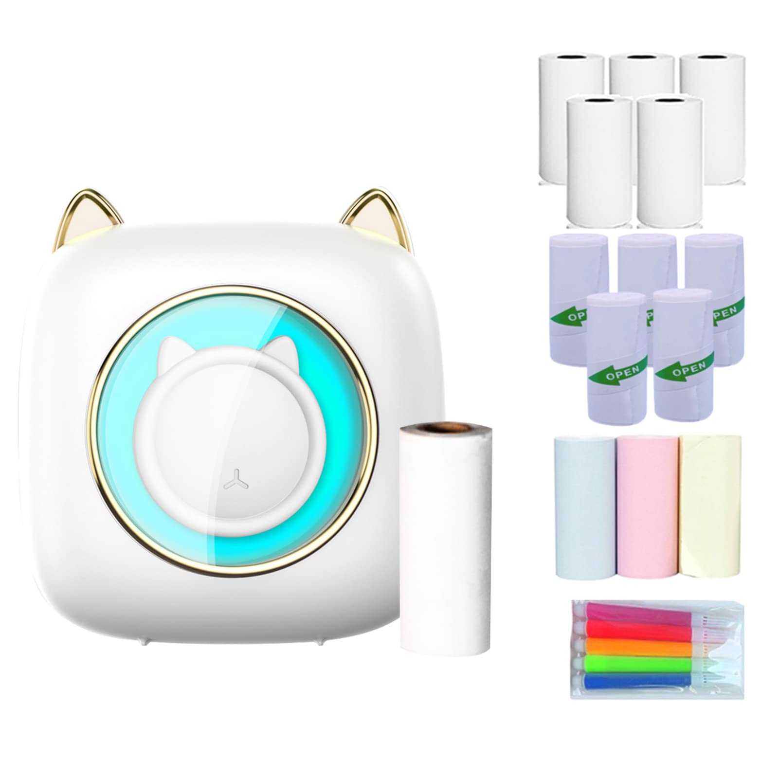 Eacam Portable Photo Printer BT Thermal Printer Machine Pocket Printer Mini Printer with Printer Papers & Color Pens Kit for Kids Gift Home Study Work Office, Compatible with Android/iOS System