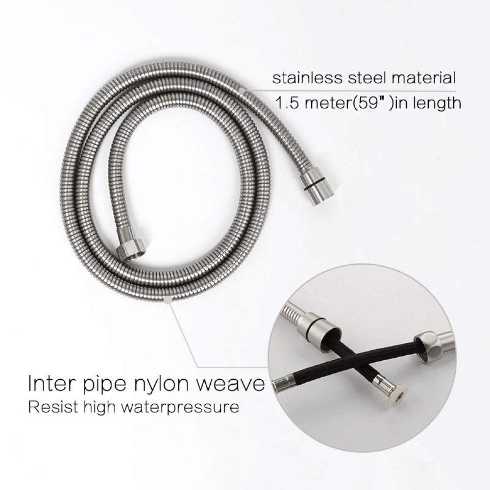 Cabezal de Ducha de Mano de Acero Inoxidable Cepillado para baño, rociador de baño, Manguera de Ducha de 1,5 Metros, Soporte de Montaje en Pared, Cabezal de Ducha Individual (Kit d