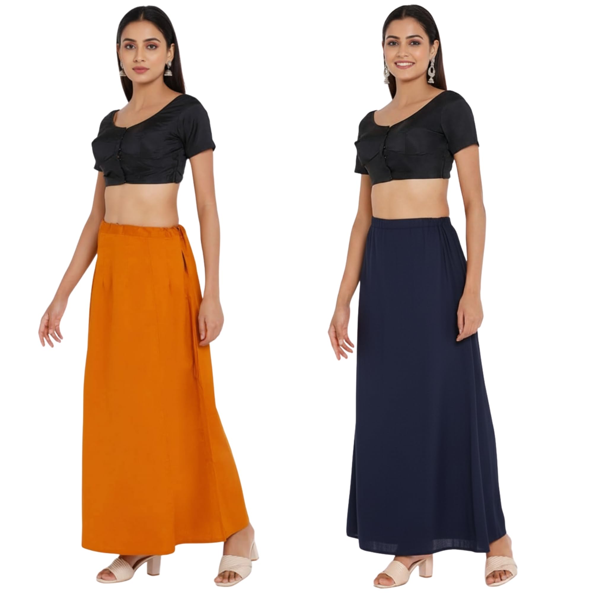 Manoj Collections Women's Cotton Saree Petticoat Combo Pack, Yellow and Blue, Free Size Readymade Underskirt with Drawstring, Pack of 2-picture-37