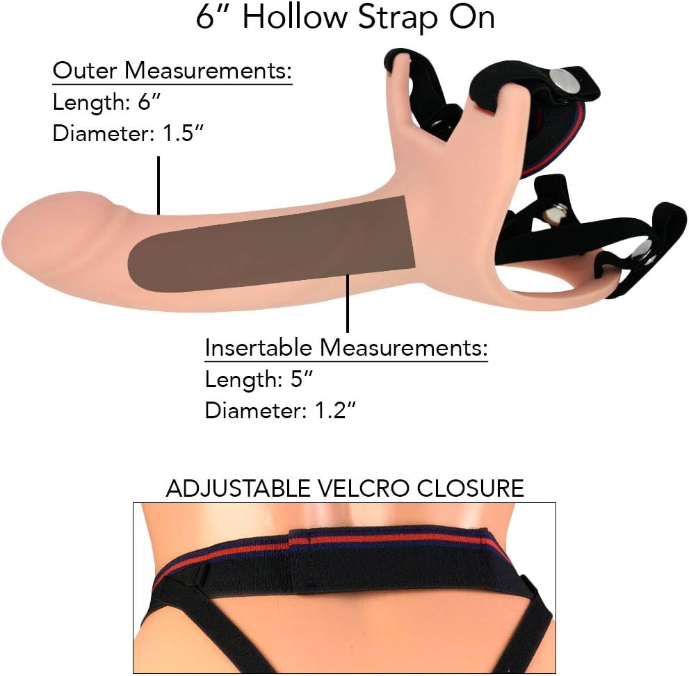 6 inch Silicone Hollow Strap On Harness - Erectile Dysfunction Aid Penis Enhancer - Comfortable Strapon Adult Sex Toy
