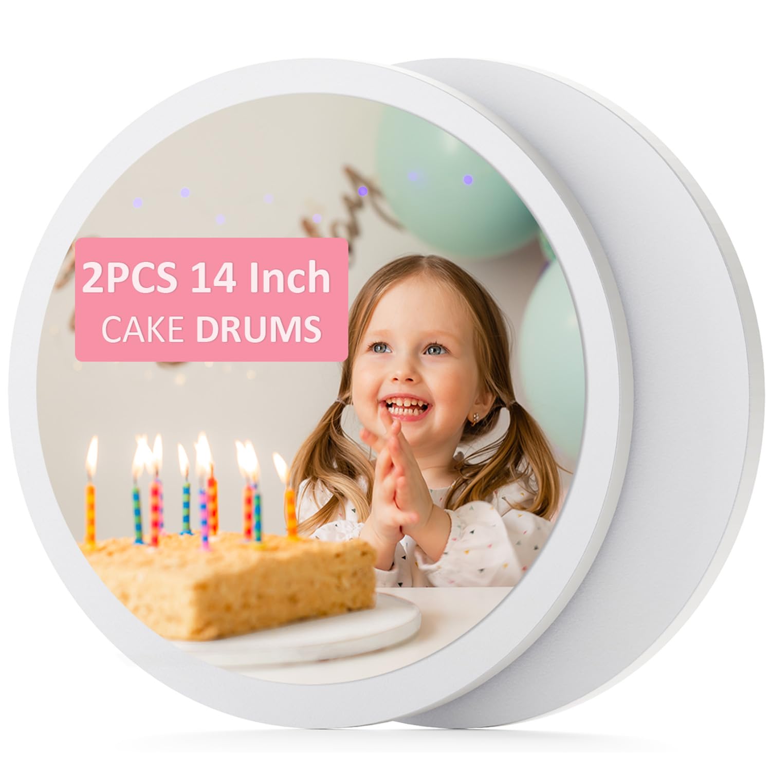 2 PCS 14-Inch Cake Drums, Sturdy Cake Boards, 1/2" Thick Cardboard Rounds for Multi-Layer Cakes, Food-Grade Cake Base