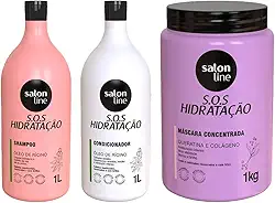 Salon Line, SOS Hidratação, Kit Hidratação Turbinada com Máscara Bio-Reconstrução, Somente a Máscara Capilar Não é Vegana - Para Cabelos Lisos, Ondulados, Cacheados e Crespos, 1 L e 1 kg